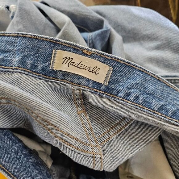 Madewell The Mom Jean High Waist Light Wash Ankle Ripped Distressed Raw Hem 29 - Picture 13 of 13